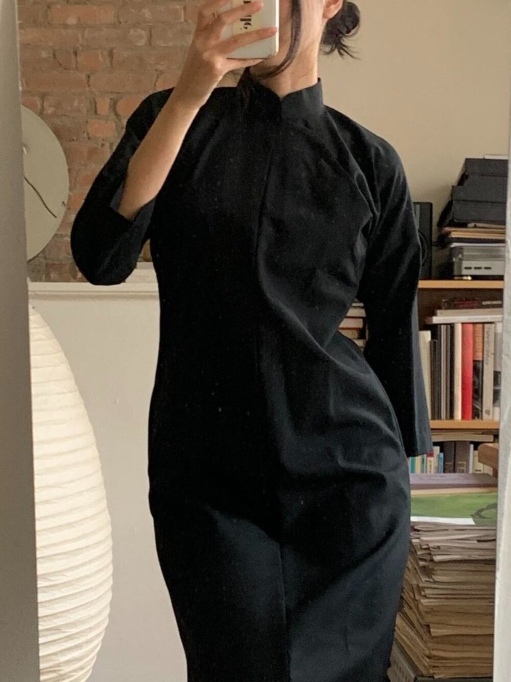 Comme des Garçons Wool Chinese Stand Collar Dress Black XS